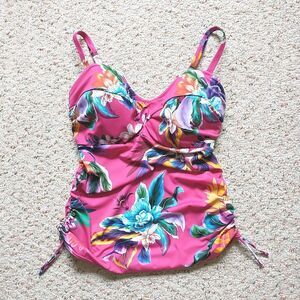 Fantasie Tankini 32H Pink Blue Floral Bra Underwired Ruched Tropical Hawaiian